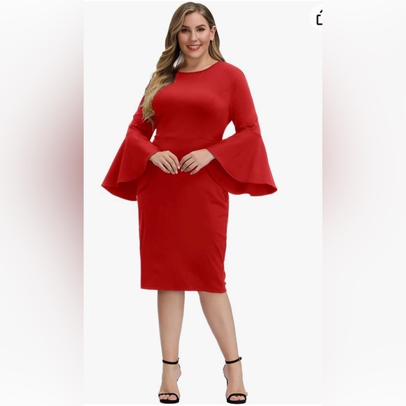 Plus Size Long Sleeve Bodycon for Women Bell Sleeve Cocktail Dress Size 22 Wide - Picture 3 of 9